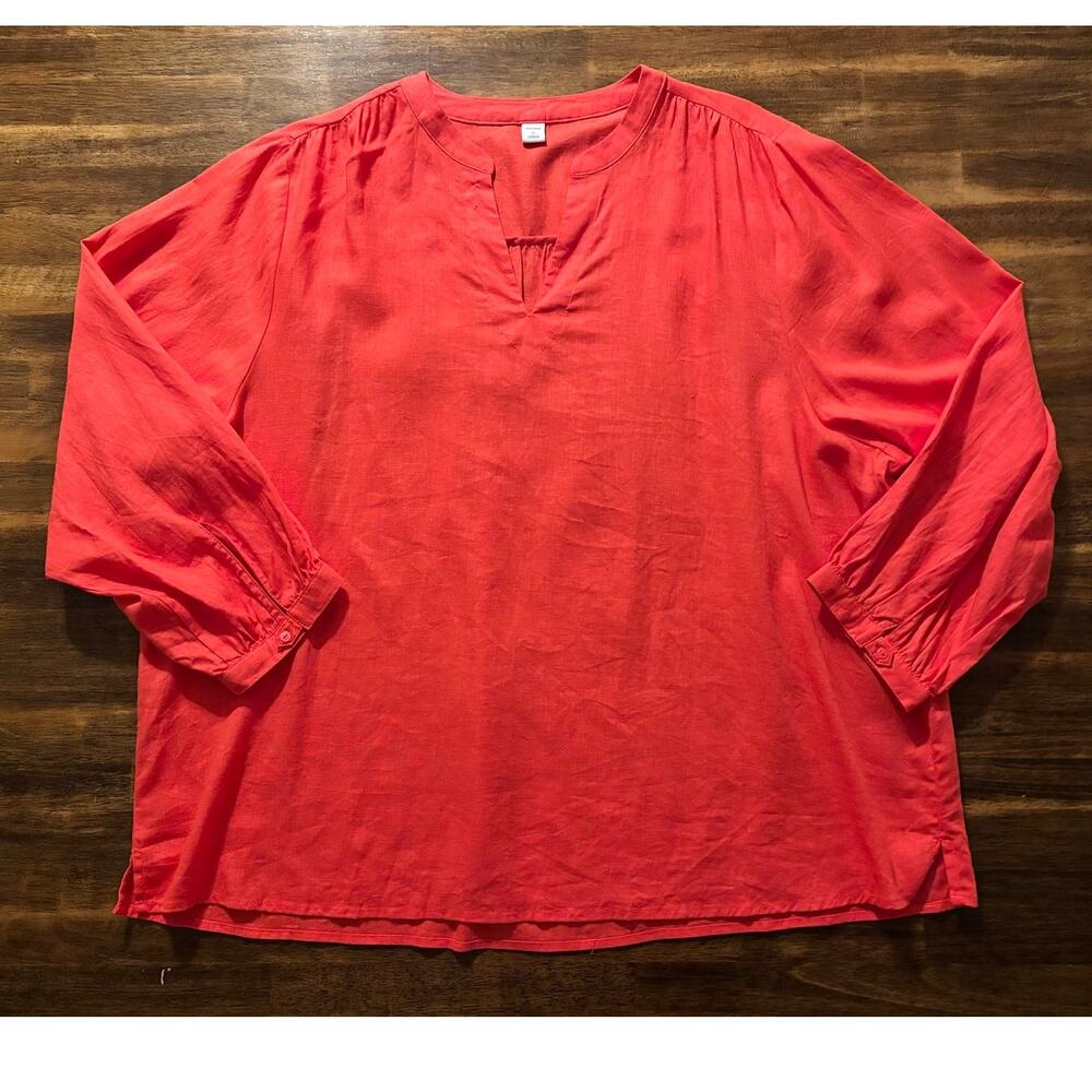 Old Navy Women’s XL Top Linen Blend Split Neck Peasant Blouse Relaxed Shirt